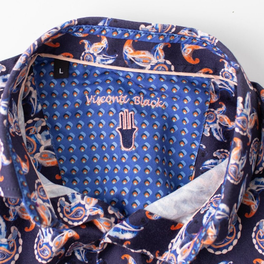 Visconti Black Paisley Long-Sleeve Button-Down Shirt Men's Large - Picture 3 of 9